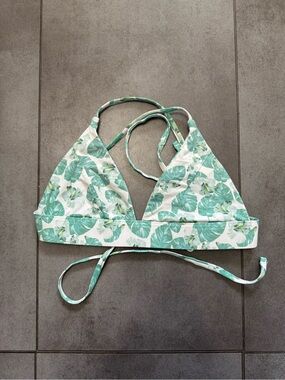 June Swimsuit Green Leaf Print Triangle Bikini Top